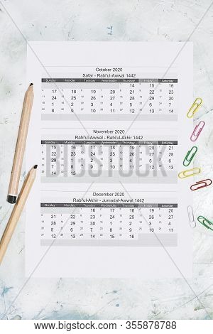 Hijri 1442 Calendar Year. Islamic Calendar 2020. October, November And December Months