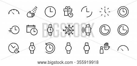 Simple Set Of Time Icon Color Editable Template. Contains Icons Such As Time Check, Speedometer Cale