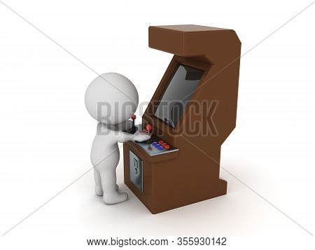 3D Character Playing On Retro Video Game Arcade
