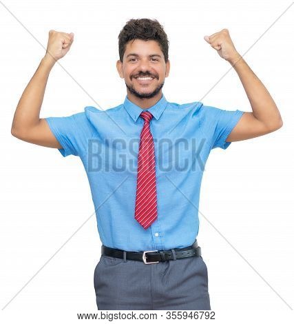 Latin American Businessmann With Beard And Tie Making Money Isolated On White Background For Cut Out