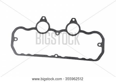Paronite Gasket Of An Automobile Engine, Gasket Of A Truck Engine Close-up White Background