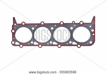 Gasket Of Automobile Engine Cylinders, Gasket Of A Truck Engine Close-up White Background