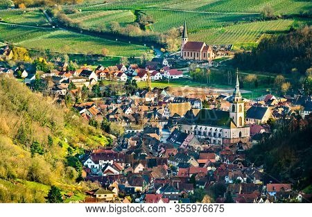 Aerial View Of Andlau Village In The Vosges Mountains - Alsace, France