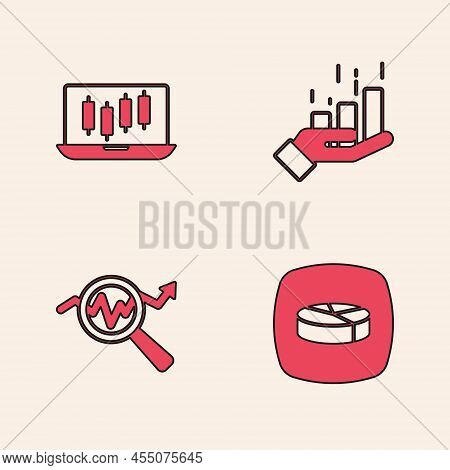 Set Pie Chart Infographic, Stocks Market Growth Graphs, Financial And Search Data Analysis Icon. Vec