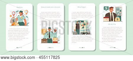 Encashment Mobile Application Banner Set. Armored Cash Truck