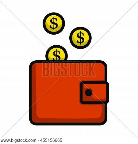 Golden Coins Fall In Purse Icon. Editable Bold Outline With Color Fill Design. Vector Illustration.