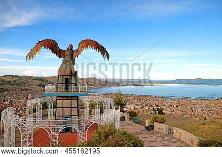 Amazing Aerial View Of Lake Titicaca As Seen From Condor Hill Viewpoint Or Mirador De Kuntur Wasi, P