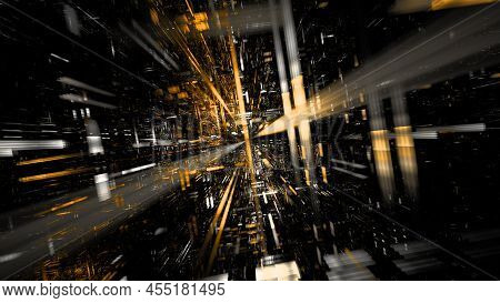 Abstract Futuristic Background Bright Neon Color. Glowing Elements Of The Building And Background, D