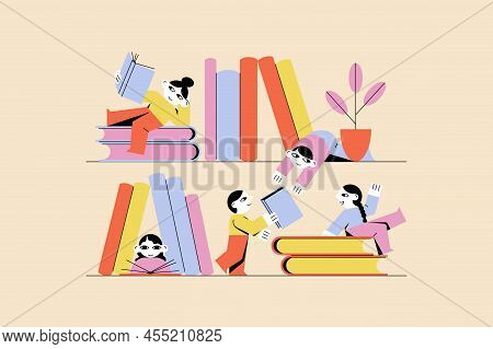 Book Exchange, Bookcrossing By Young Students Illustration. Literary Club Concept Between Friends. V