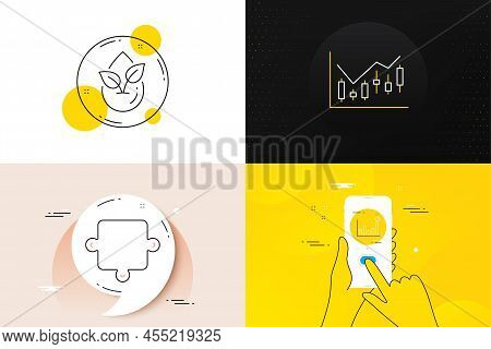 Minimal Set Of Puzzle, Organic Product And Efficacy Line Icons. Phone Screen, Quote Banners. Financi