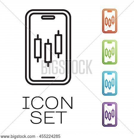 Black Line Mobile Stock Trading Concept Icon Isolated On White Background. Online Trading, Stock Mar