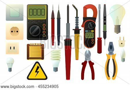 Set Of Tools For Electrician. Repair Of Radio Electronic And Microprocessor Equipment. Spare Parts C