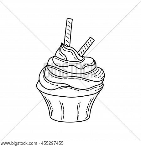 Doodle Cupcake. Design Sketch Element For Menu Cafe, Bistro, Restaurant, Coffeehouse, Bakery, Label,