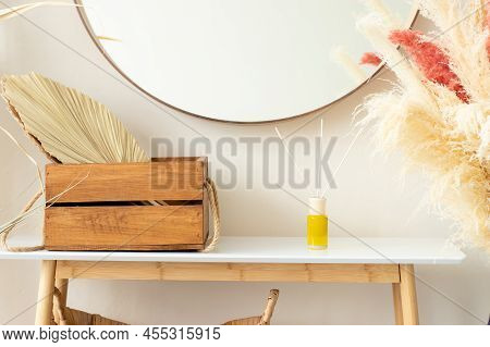Aroma Diffuser And Home Decor Otn The Table In The Living Room. Selective Focus