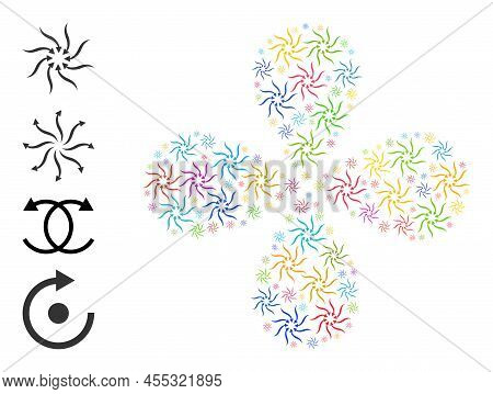 Anticyclone Rotation Arrows Icon Multicolored Twirl Abstract Flower Shape. Element Flower With 4 Pet