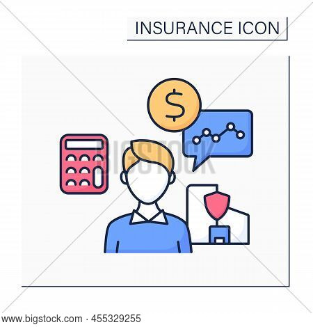 Actuary Color Icon. Person Compiles And Analyses Statistics. Calculate Insurance Risks And Premiums.