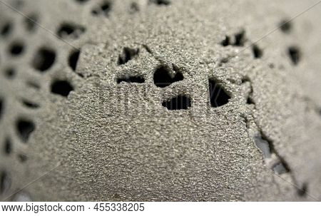 Models Printed On 3d Printer For Metal Macro. Object Surface Close-up. Layout Created On Metal 3d Pr