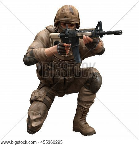 Soldier With A Machine Gun Isolated White Background 3d Illustration