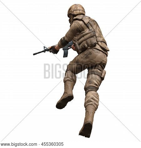 Soldier With A Machine Gun Isolated White Background 3d Illustration