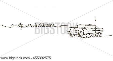 Stop War In Ukraine Continuous Line Drawing. One Line Art Of English Hand Written Lettering With Wis
