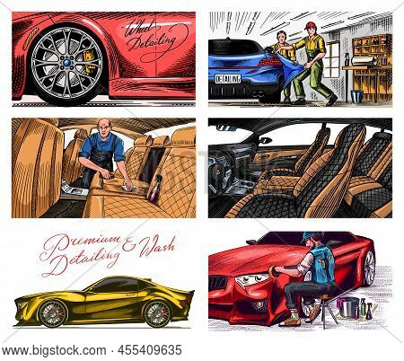 Leather Car Seat. Auto Detailing. Dry Cleaning Motor. Wrapping Specialist Putting Vinyl Foil Film. V