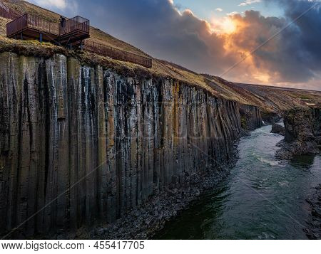 Epic View Of The Studlagil Basalt Canyon, Iceland.