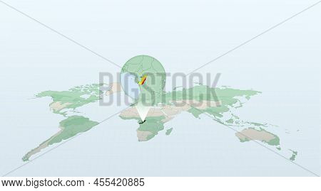 World Map In Perspective Showing The Location Of The Country Congo With Detailed Map With Flag Of Co