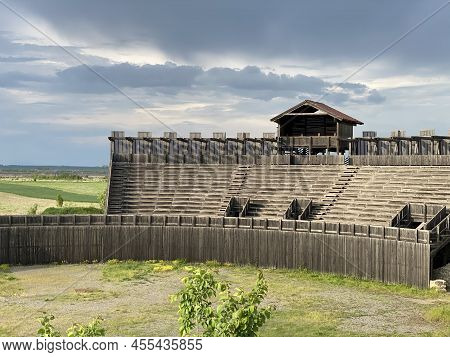 Amphitheater In The Viminacium Archaeological Park Or Reconstruction Of The Amphitheater Of The Roma