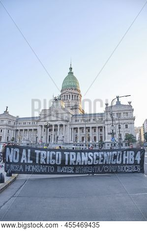 Buenos Aires, Argentina; May 21, 2022: Congress Square, People Protesting Against The Gmos And Pesti