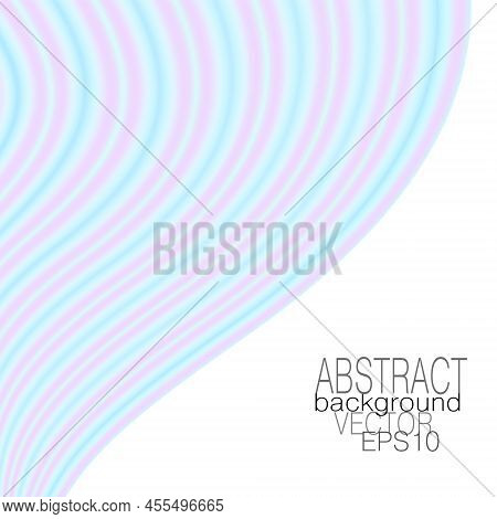 Soft Blue, Pink Curved Stripes. Multicolored Pinstripe Pattern, White Background. Smooth Gradient, B