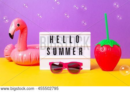 Retro Vibe Or 80s, Nostalgic Style Still Life With Colorful Summer Accessories