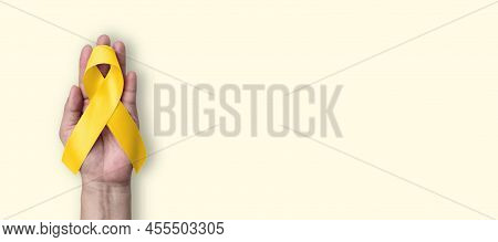 Sarcoma Bone Cancer Ribbon Awareness With Yellow Bow Color Isolated On White Background For Bladder 