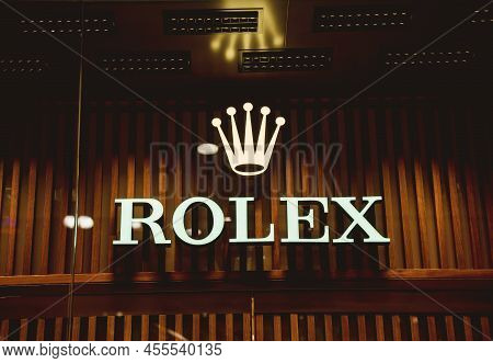 Phuket, Thailand - May 29, 2022: Rolex Brand Retail Shop Logo Signboard On The Storefront In The Sho