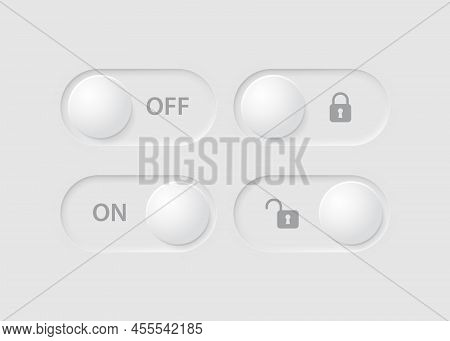 Set Of Buttons With Lock And Unlock Mode. Neomorphism Element Design For User Interface.