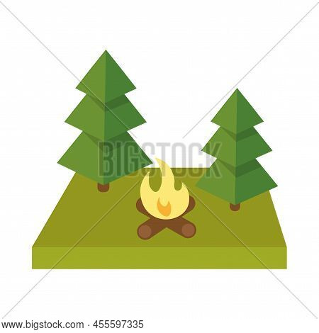 Cartoon Trees Forest. Summer Camp. Minimal Style. Vector Illustration. Stock Image.