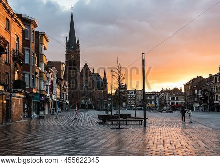 Jette, Brussels Capital Region - Belgium - 04 02 2020 The Place Miroir, The Main Town Square During 