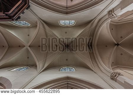 Brussels Old Town, Brussels Capital Region - Belgium - 03 14 2020 Symmetric Ceiling Of The Church Of