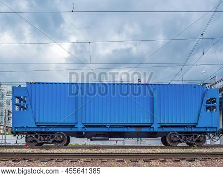 Flatcar With Sidebeams With 40ft Container On Trans-siberian Railroad.
