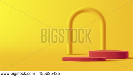 Yellow 3d Podium With Arch Background, Trendy Render Illustration