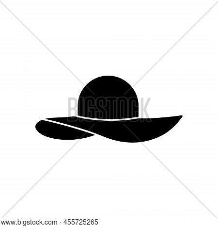 Sun Female Hat Beach Black Silhouette Icon. Fashion Straw Woman Hat For Summer Travel Vacation Glyph