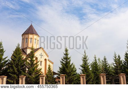 Church Of St. Sarkis Against Sky Background. Temple Of The Armenian Apostolic Church In The City Of 