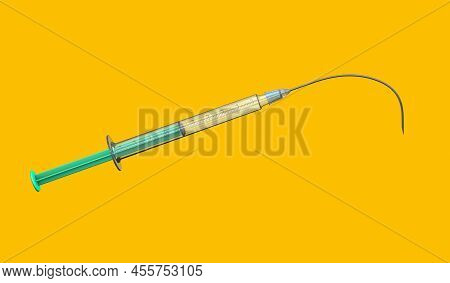 The Injection Needle Of A Syringe Loses Its Strength And Bends Downwards - 3d Illustration