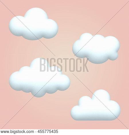 Set Of 3D Cartoon Style Clouds. Vector