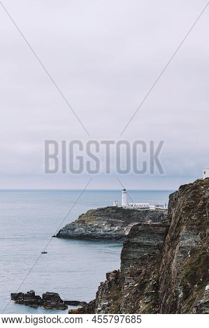 South Stack Lighthouse, Wales, Anglesey, Uk. It Is Built On The Summit Of A Small Island Off The Nor