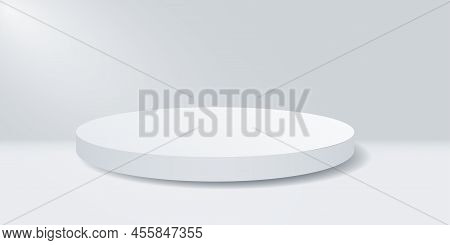 Round Stage Podium Isolated On White Background.