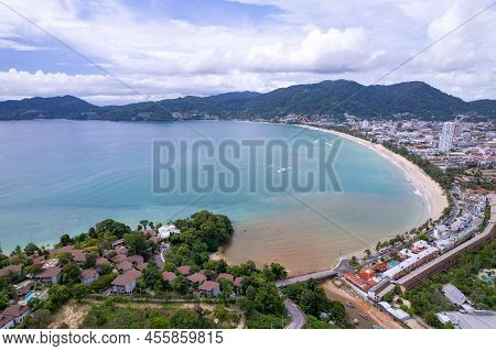 Aerial View Beautiful Patong Beach Phuket Thailand Amazing Sea Beach Sand Tourist Travel Destination