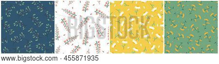 Set Of Colorful Seamless Floral Patterns - Hand Drawn Design. Repeatable Suumer Backgrounds With Bra