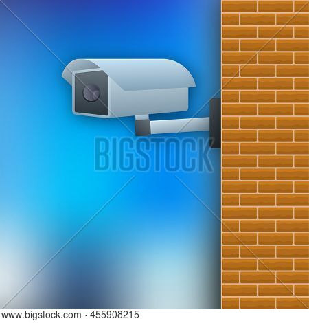 Icon With Cctv On White Background. Silhouette Symbol. Camera Icon. Caution Warning Sign Sticker. Cl