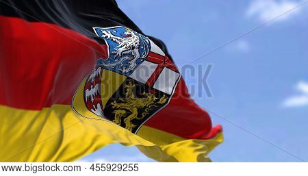 The Flag Of Saarland Waving In The Wind On A Clear Day. Saarland Is A German State (land) Situated I