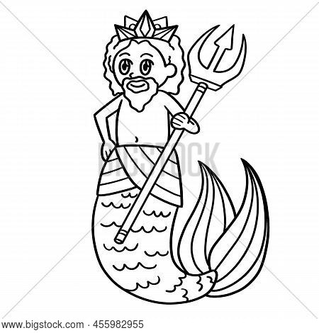 A Cute And Funny Coloring Page Of A Merman With A Trident. Provides Hours Of Coloring Fun For Childr